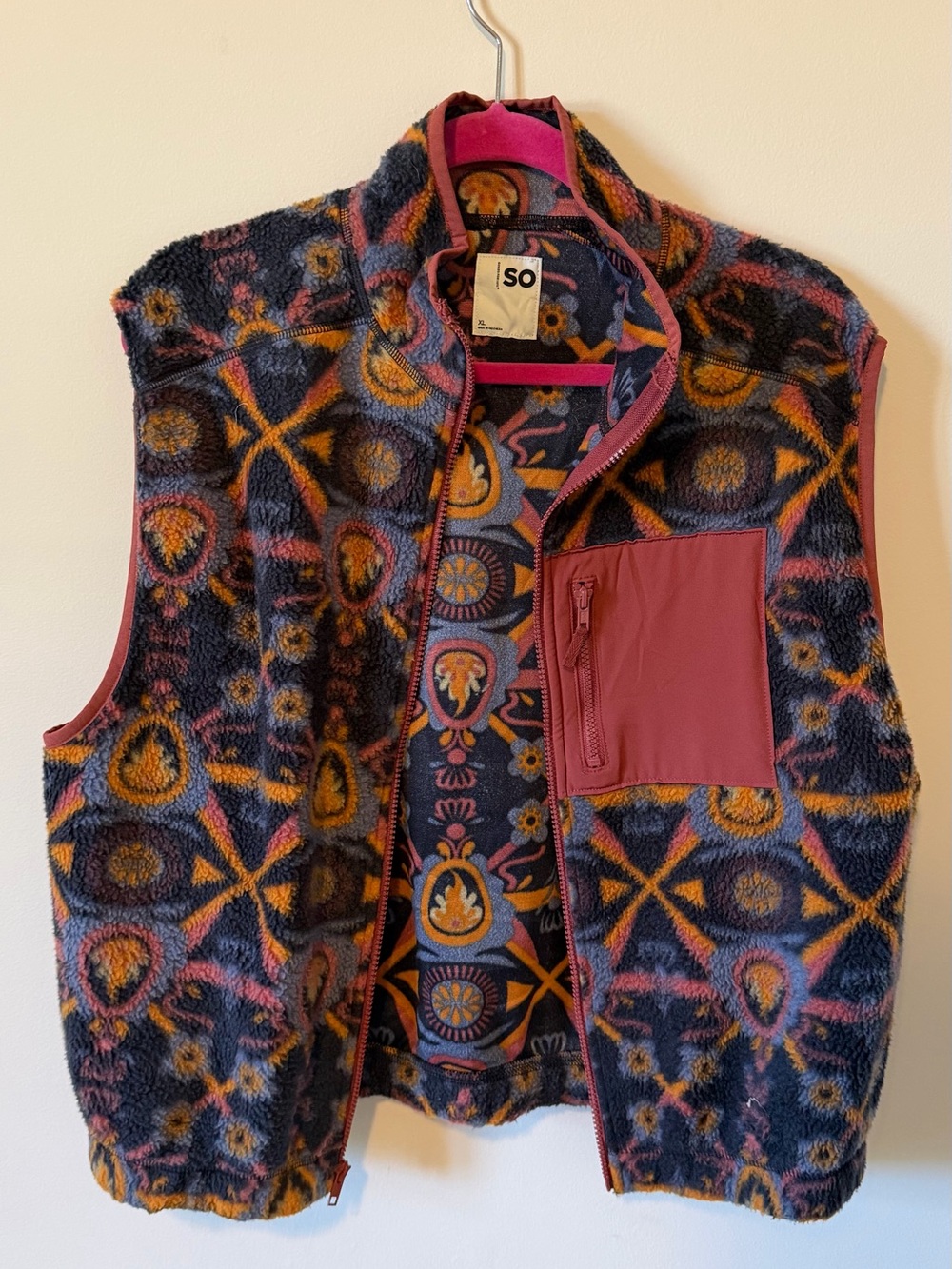 SO Multicolor Patterned Fleece Vest
